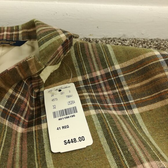 NWT Brooks Brothers Sport Coat Blazer Linen Silk Plaid Green 41R $448 - Picture 3 of 13